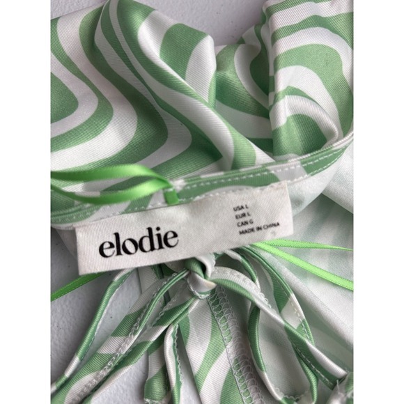 Elodie Halter Top Green Wave Print Tie Back Sleeveless Crop Top Size L - Picture 3 of 4